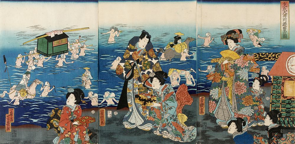 Mitsuuji Pleasuring by the Ōi River by Utagawa Yoshiiku