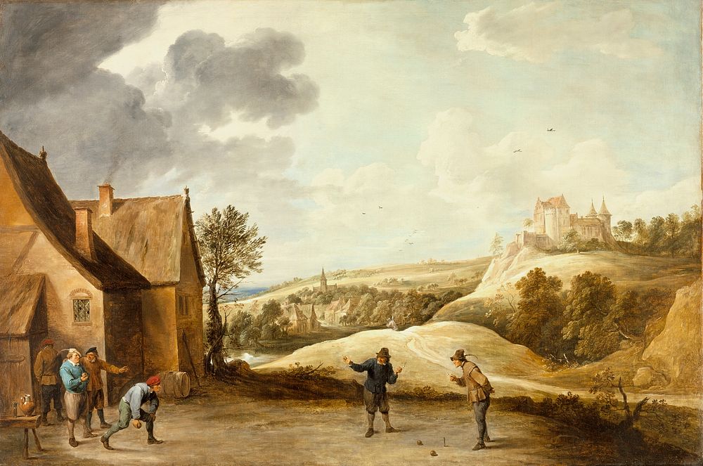Landscape with Peasants Playing Bowls Outside an Inn by David Teniers the Younger  Antwerp 1610 1690