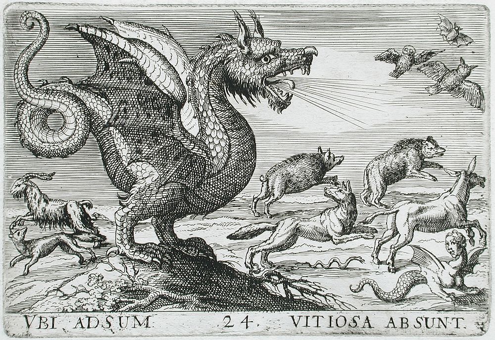 A Chimerical Animal Chasing Other Animals by Hendrik Hondius I and Antonio Tempesta