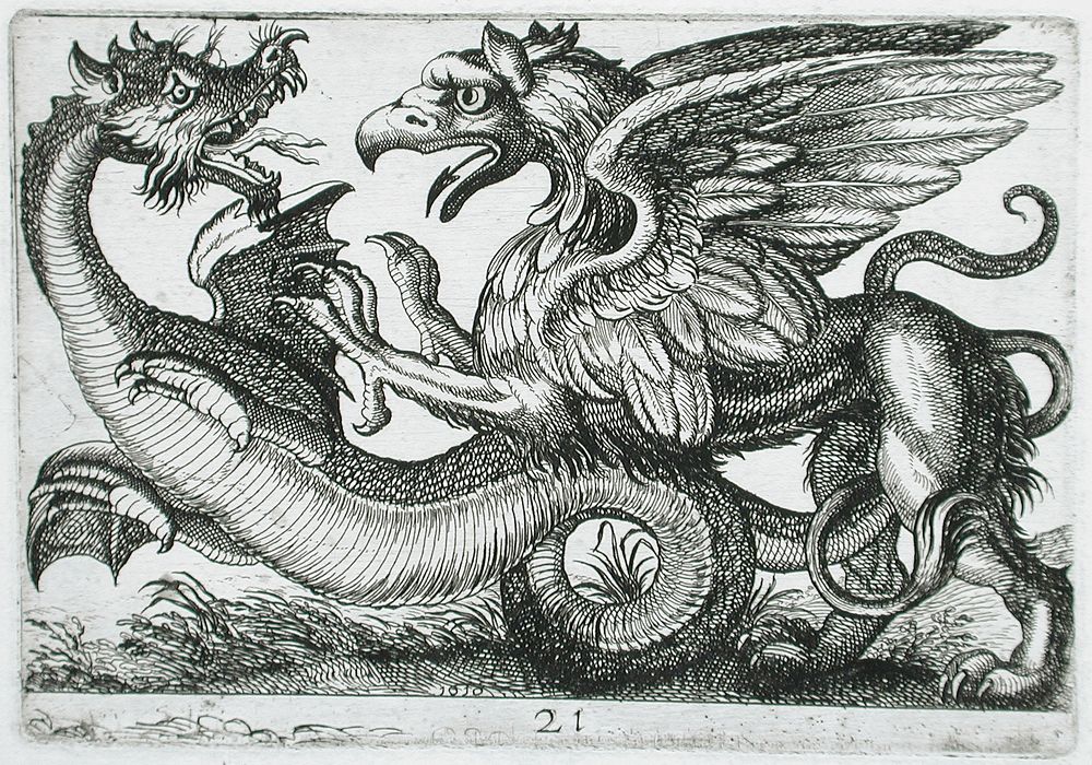 Two Chimerical Animals Fighting by Hendrik Hondius I and Antonio Tempesta