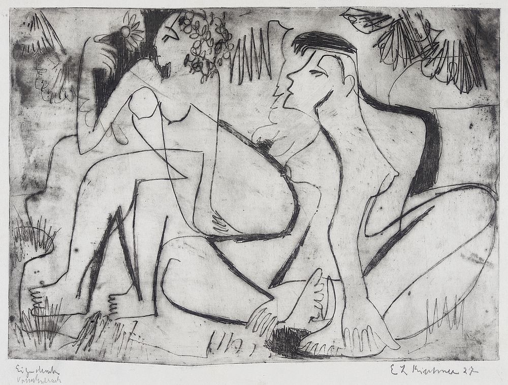 Zwei nackte Mädchen in freien by Ernst Ludwig Kirchner