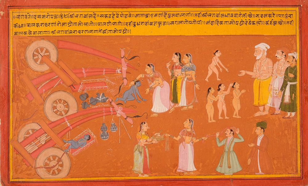 Krishna Breaks the Cart, Folio from a Bhagavata Purana (Ancient Stories of the Lord)