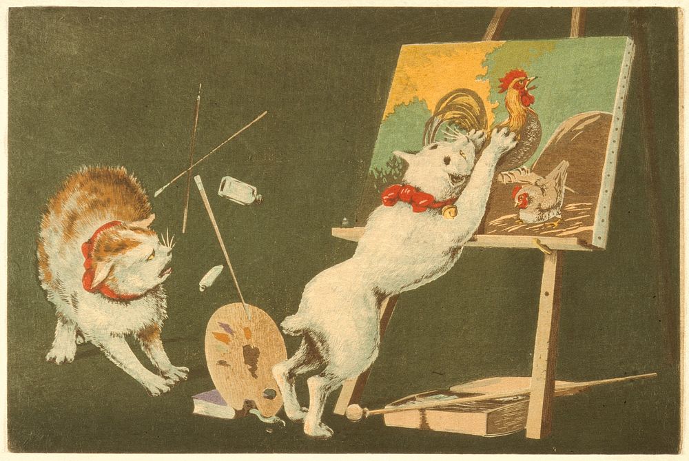 Cats and Canvas by Kobayashi Kiyochika