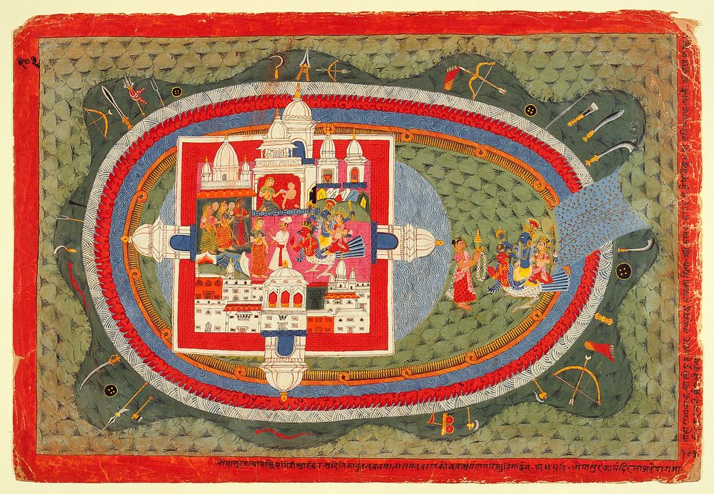 Scenes from the Story of Narakasura, Folio from a Bhagavata Purana (Ancient Stories of the Lord)