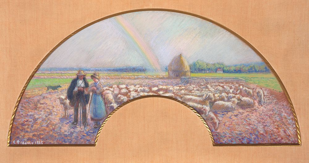 Shepherds in the Fields with Rainbow by Camille Pissarro