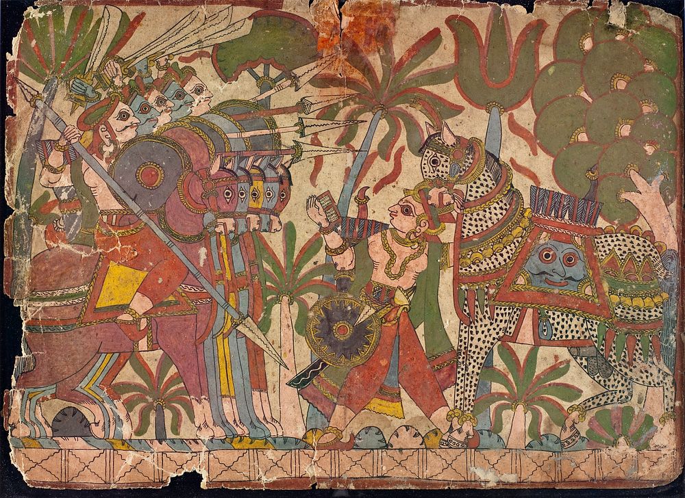 Babhruvahana Kills Animals to Save Syamakarna (recto), Babhruvahana Faces Arjuna's Army with Syamakarna (verso), Scenes from…