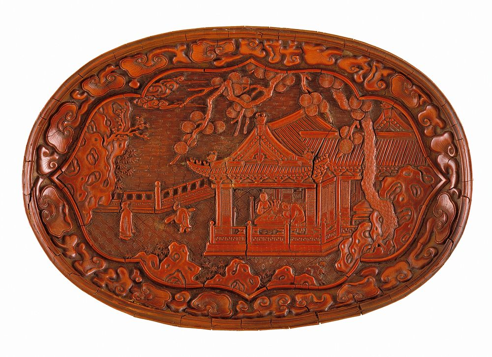 Oval Tray (Duoyuan Pan) with Pavilion on a Garden Terrace