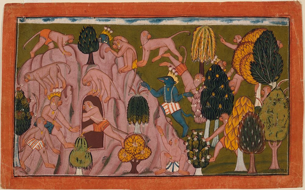 Monkeys and Bears Investigate the Rikshabila Cave, Folio from the "Shangri" Ramayana (Adventures of Rama)