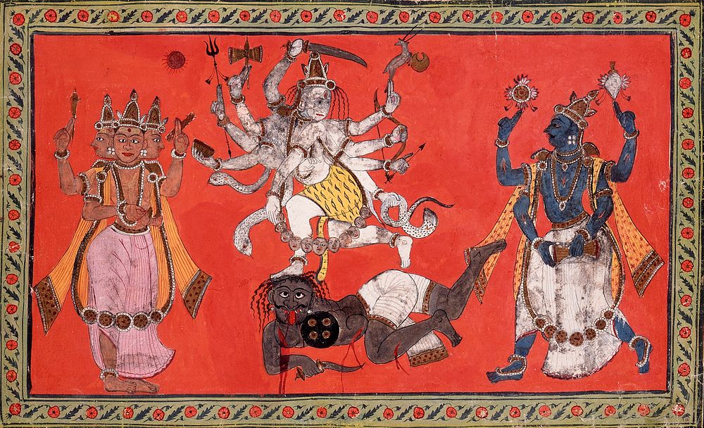 Shiva Performing the Dance of Bliss while Vishnu and Brahma Provide Musical Accompaniment
