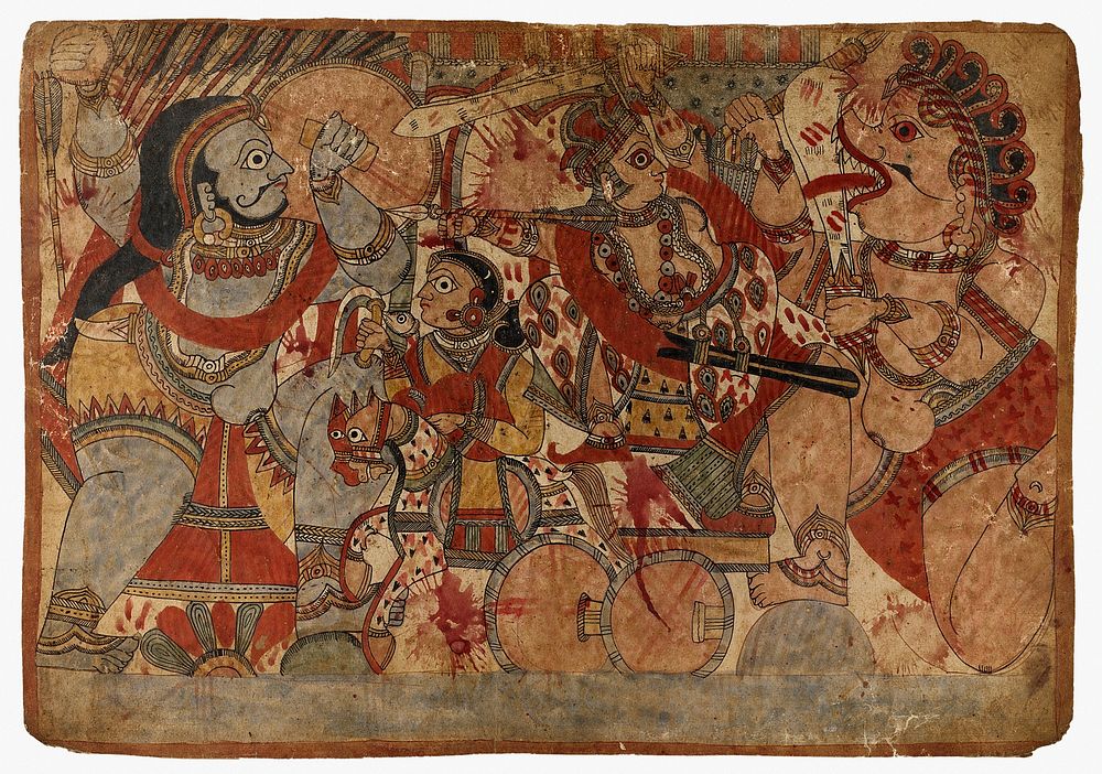 Fight with Ghatotkacha, Scene From the Story of Babhruvahana, Folio from a Mahabharata ([War of the] Great Bharatas)