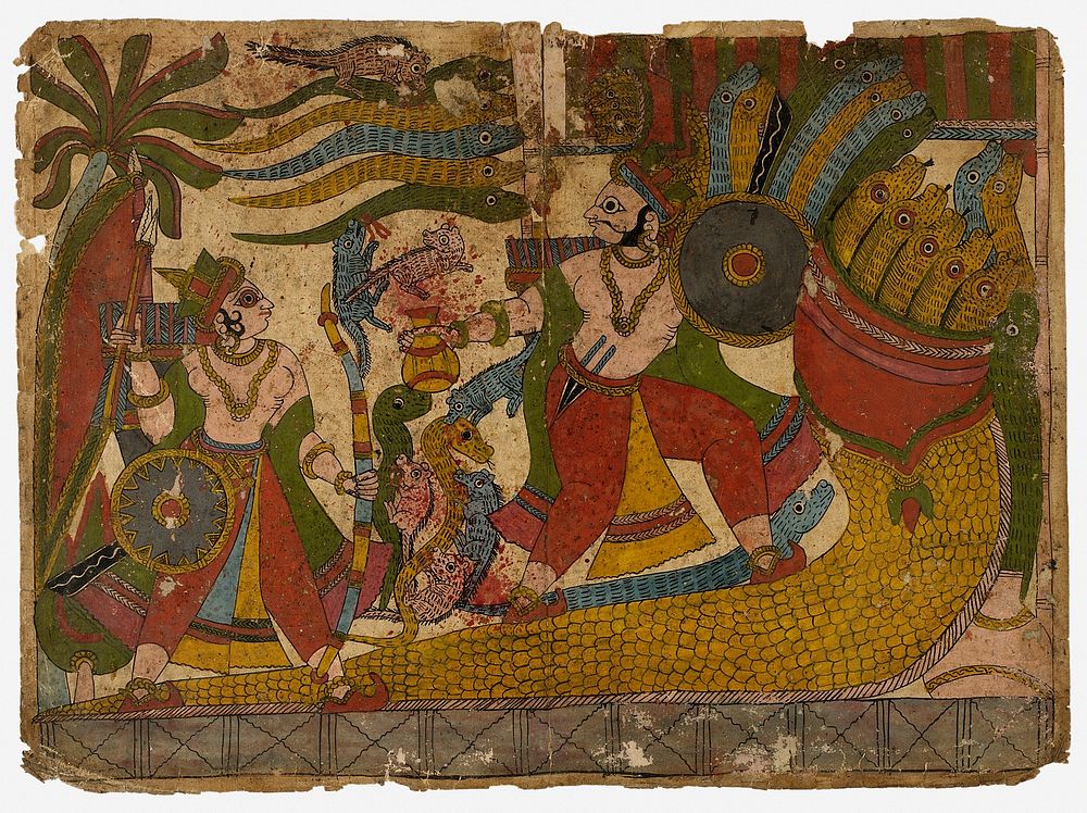 Babhruvahana Leaving the Netherworld with the Elixir (recto), Babhruvahana Hands Over the Elixir to Krishna to Resurrect…