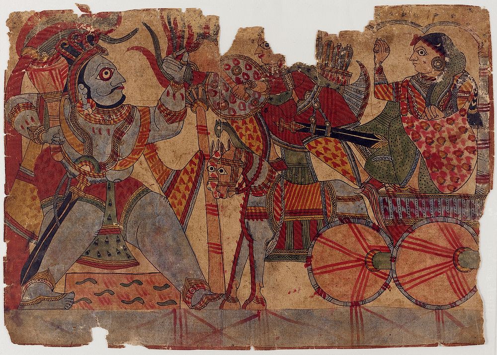 Ghatotkacha Attacks Abhimanyu, Scene from the Story of the Marriage of Abhimanyu and Vatsala, Folio from a Mahabharata ([War…