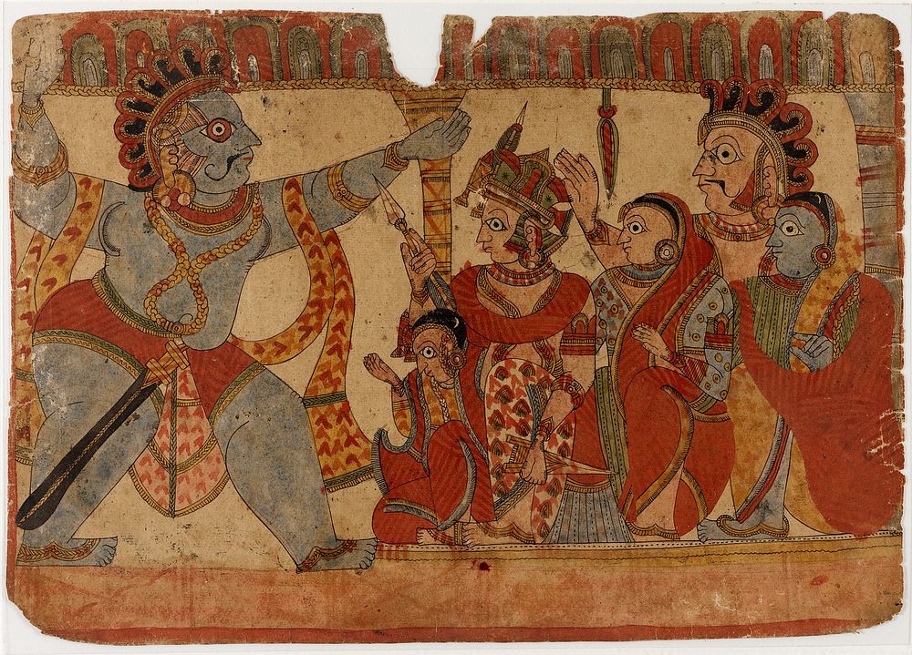 Ghatotkacha Abducting Vatsala?, Scene from the Story of the Marriage of Abhimanyu and Vatsala, Folio from a Mahabharata…