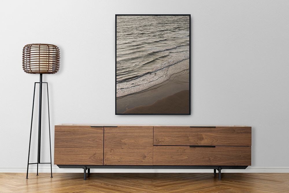 Beach frame on wall, Scandinavian decor living room