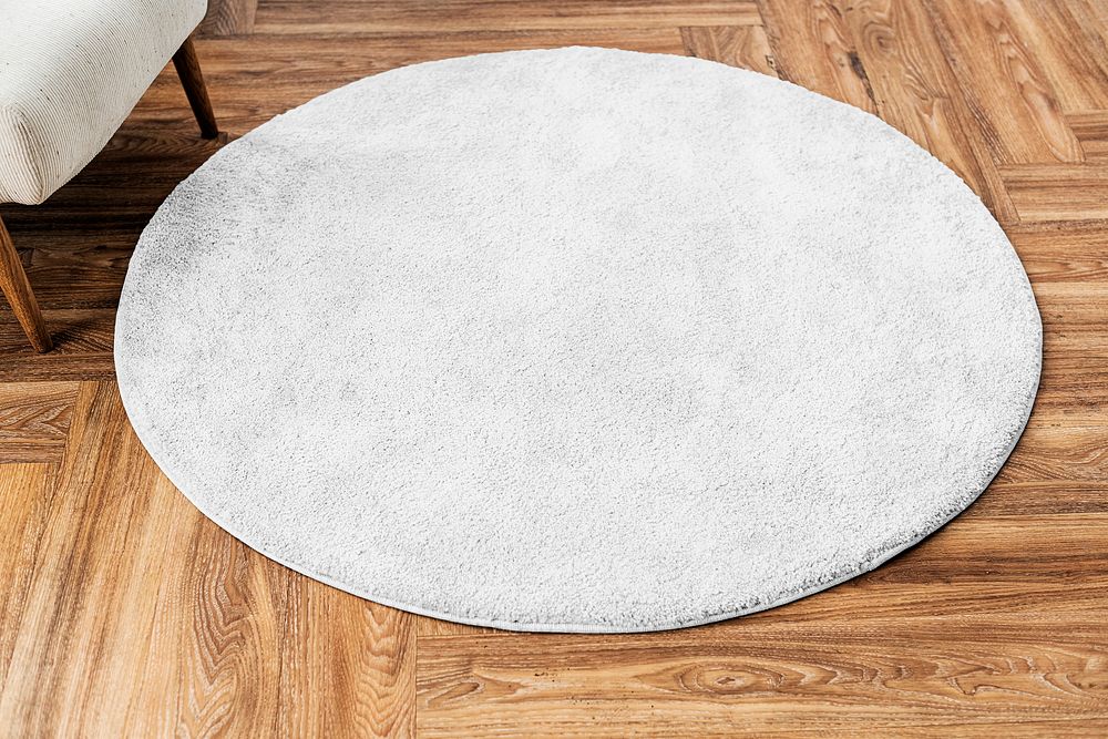 Round rug mockup psd on wooden floor