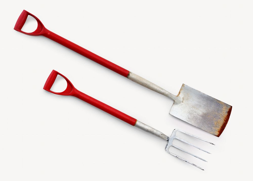 Shovel and rake, isolated image
