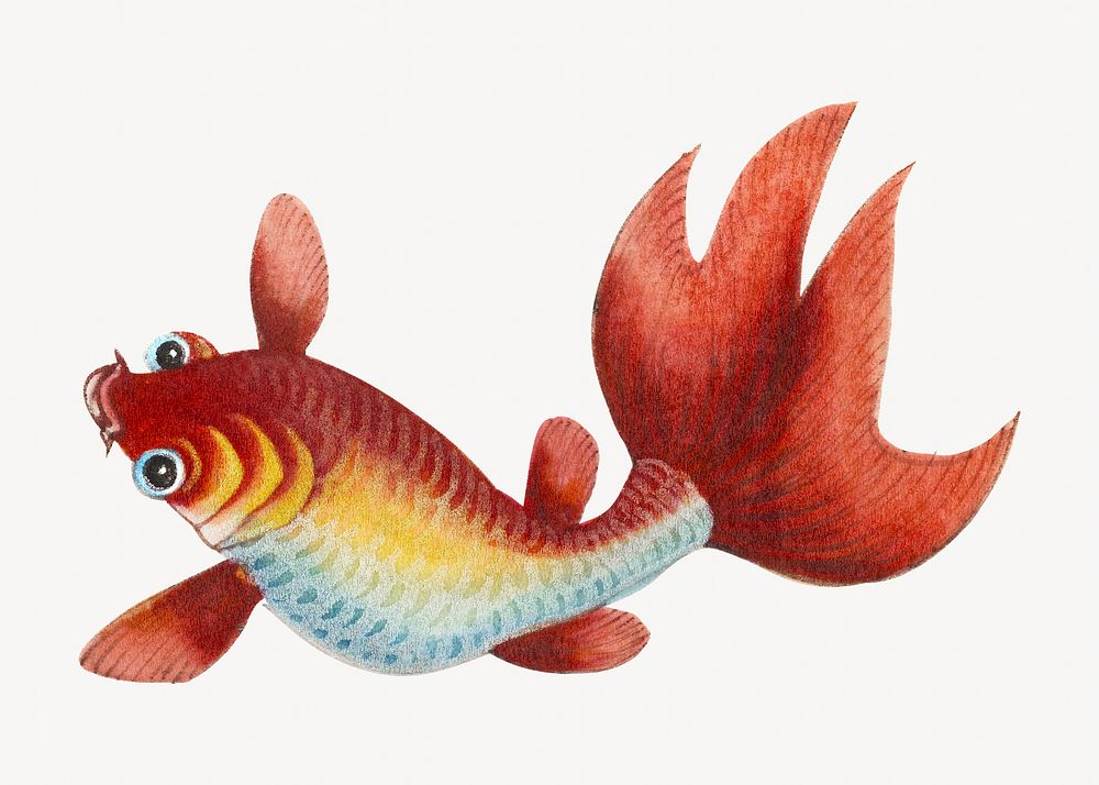 Goldfish vintage illustration, chinese design