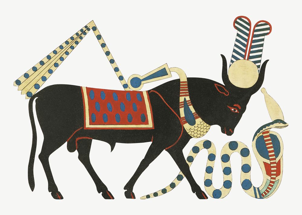 Egypt bull vintage illustration, animal collage element psd