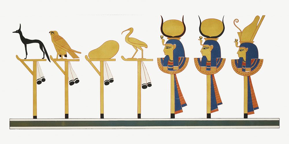 Egyptian tomb painting vintage illustration psd. Remixed by rawpixel. 