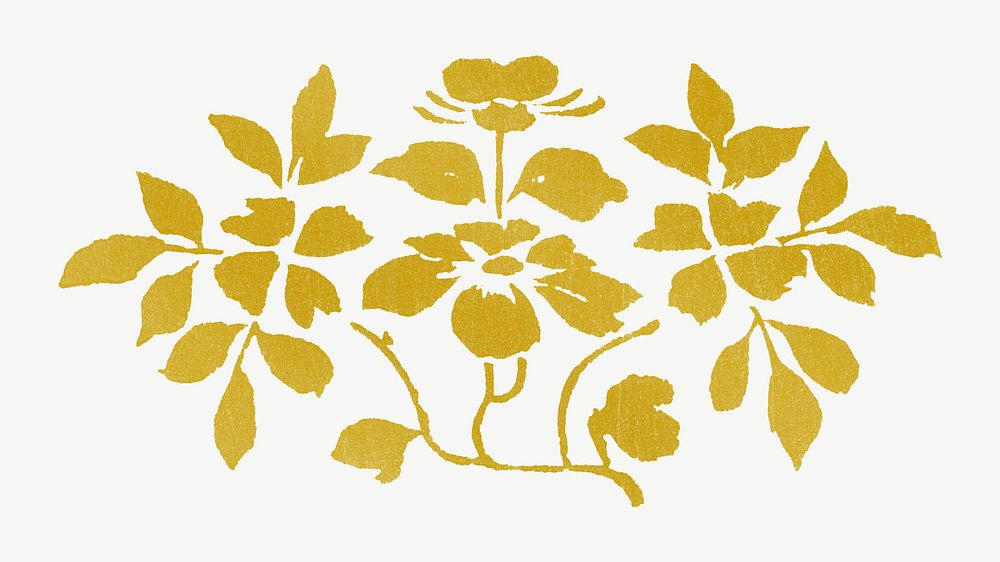 Vintage floral illustration, gold collage element psd
