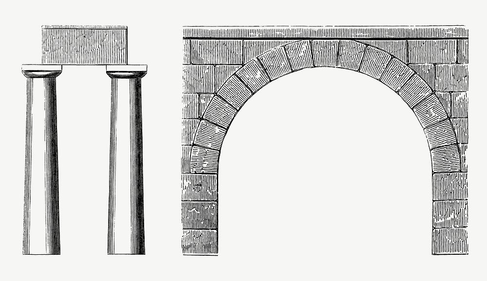Pillar and arch sketch illustration psd