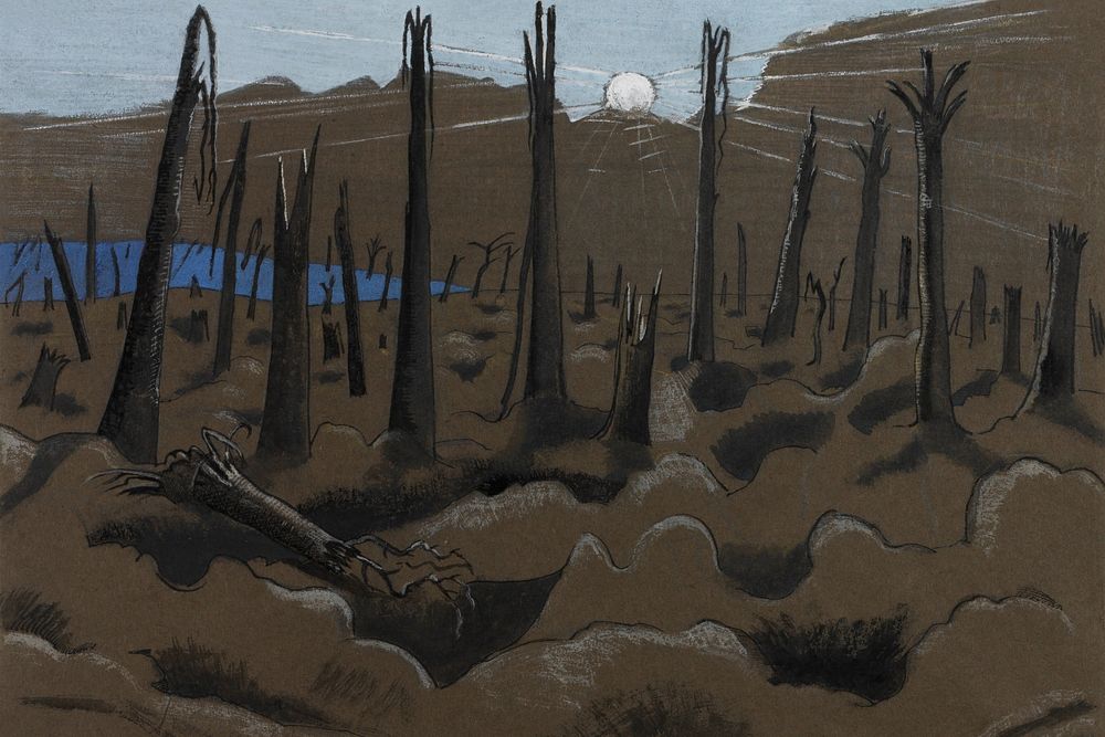 Sunrise, Inverness Copse, illustration by Paul Nash. Remixed by rawpixel.