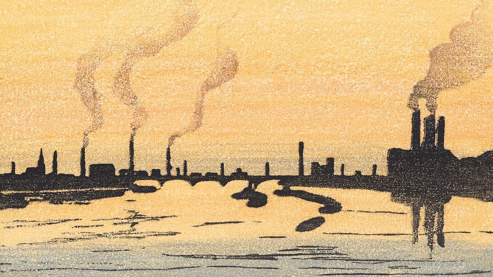 Industrial Landscape desktop wallpaper, illustration by Thomas Austen Brown. Remixed by rawpixel.
