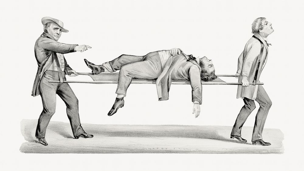 Men carrying a body, vintage illustration. Remixed by rawpixel.