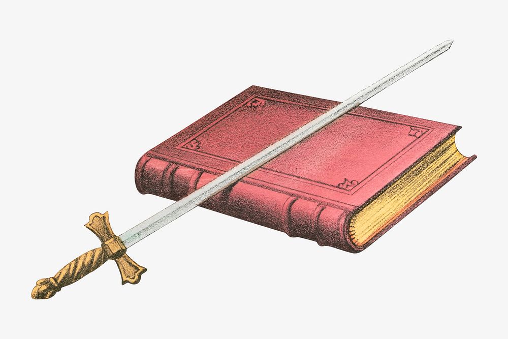 Book and sword illustration. Remixed by rawpixel.