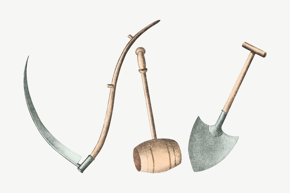 Sickle, hammer and shovel illustration psd. Remixed by rawpixel.