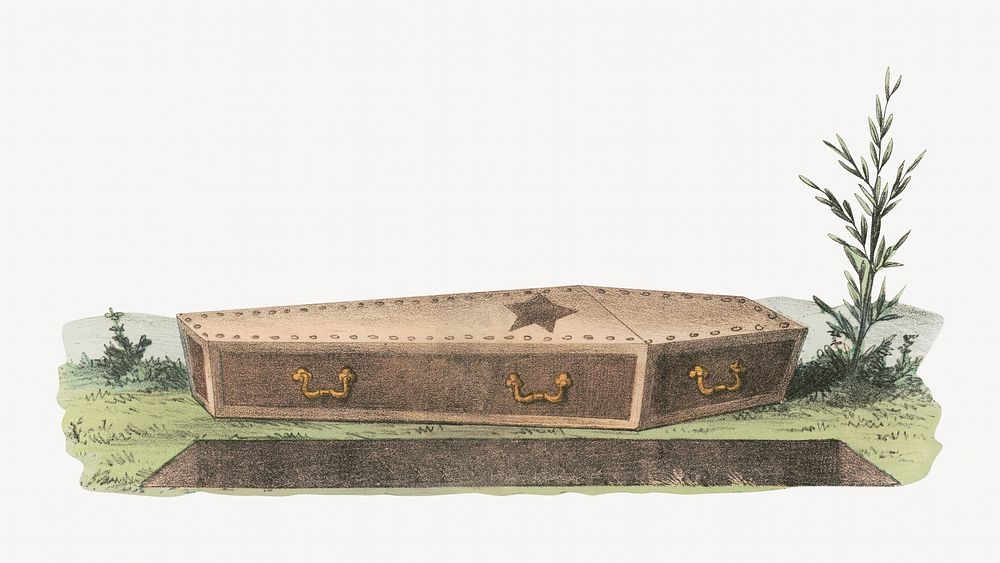 Funeral coffin, vintage illustration. Remixed by rawpixel.