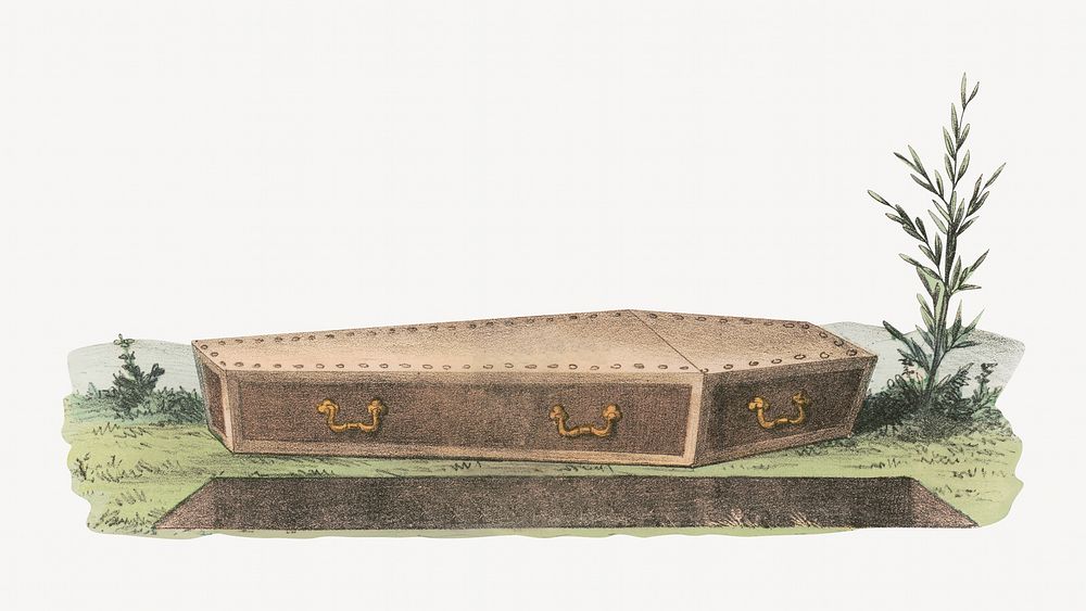 Funeral coffin, vintage illustration. Remixed by rawpixel.