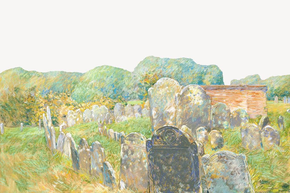 Colonial Graveyard at Lexington, illustration by Childe Hassam. Remixed by rawpixel.