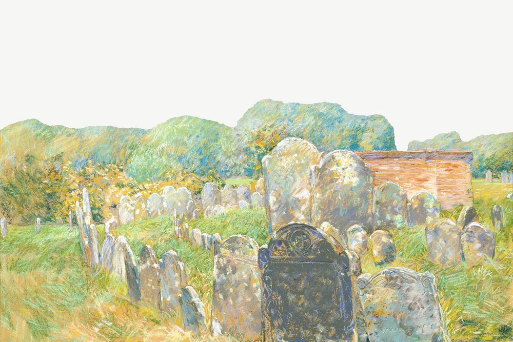 Colonial Graveyard at Lexington, illustration by Childe Hassam psd. Remixed by rawpixel.