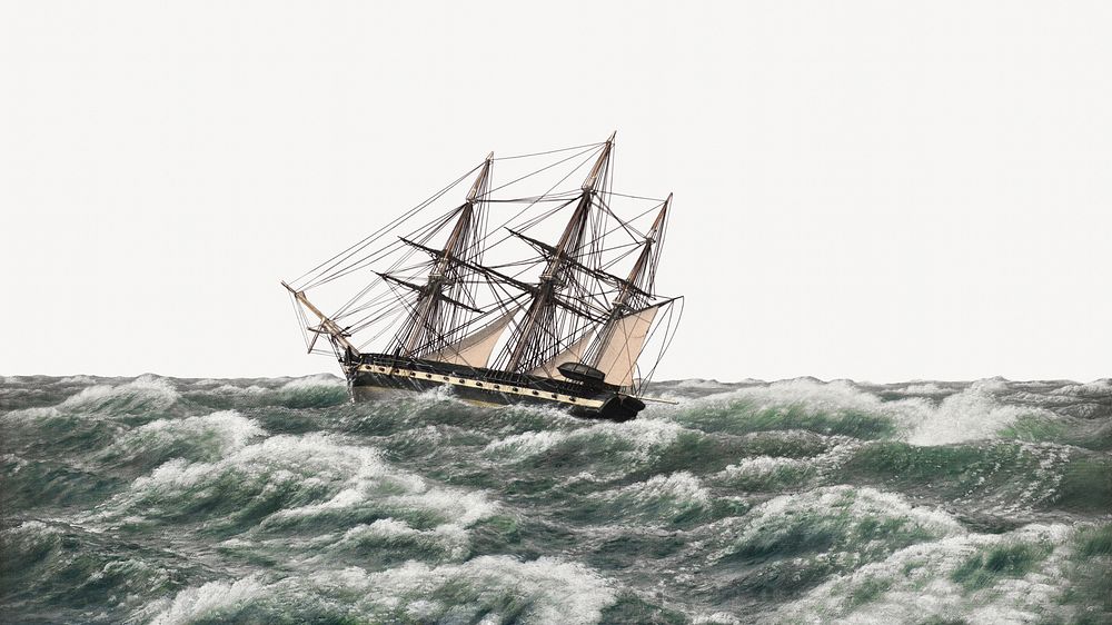 The Corvette "Galathea" in a Storm in the North Sea, ship illustration  by C.W. Eckersberg. Remixed by rawpixel.