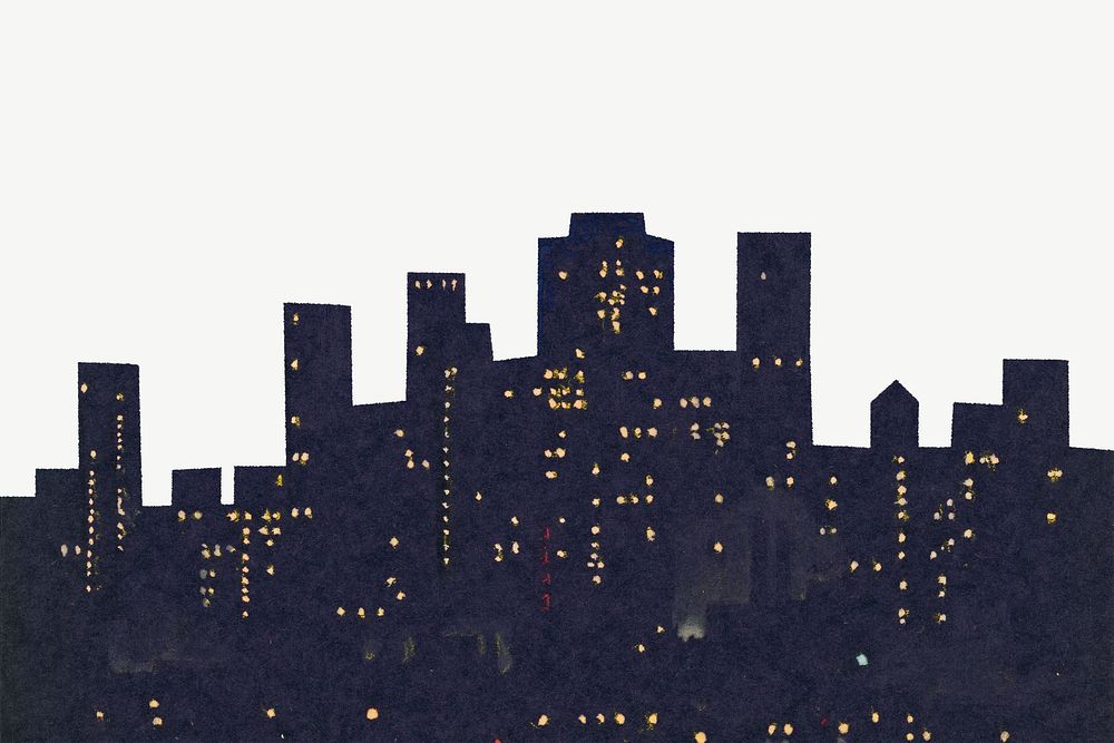 Night lights of Manhattan, cityscape illustration by Joseph Pennell psd. Remixed by rawpixel.