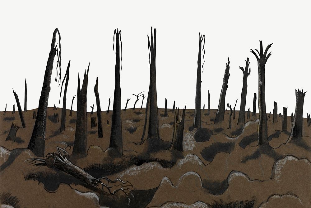 Sunrise, Inverness Copse, illustration by Paul Nash psd. Remixed by rawpixel.