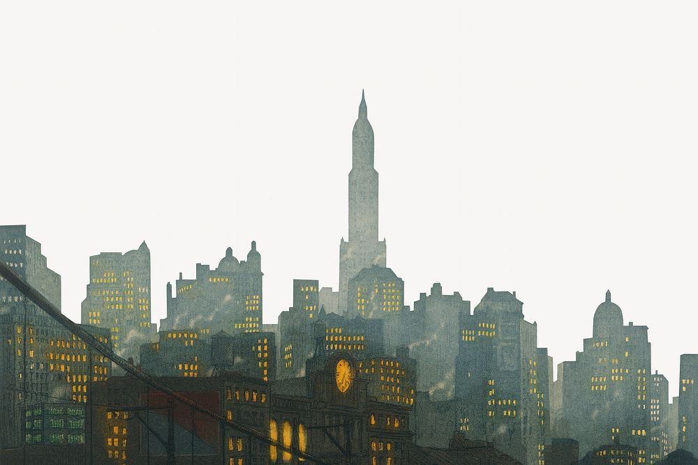 New York - Brooklyn bridge, city illustration by Franti&scaron;ek Tav&iacute;k &Scaron;imon. Remixed by rawpixel.