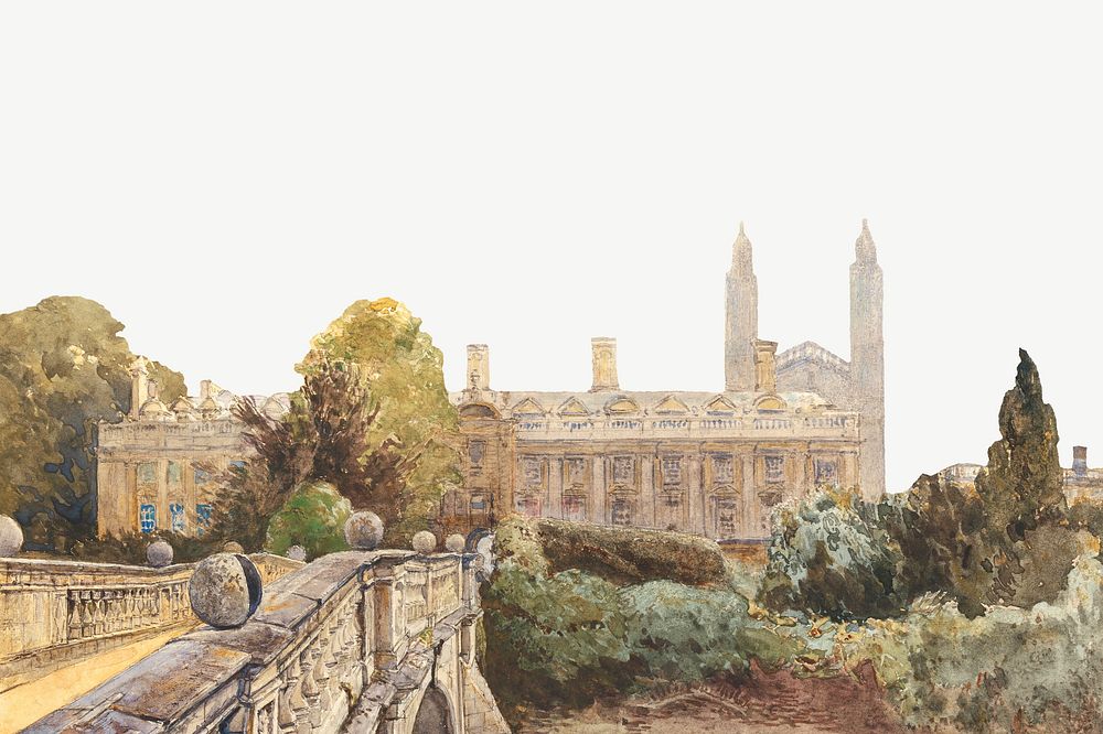 Clare College and Bridge over the Cam with King's College in the background by John Fulleylove psd. Remixed by rawpixel.