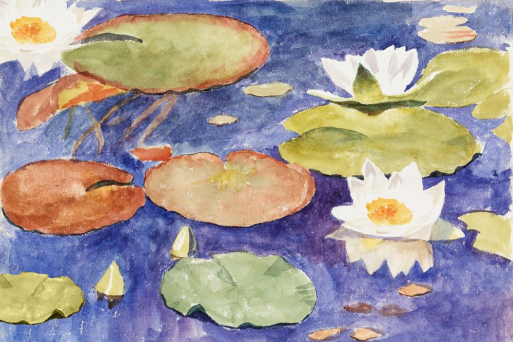 Water lilies background, watercolor painting. Remixed from Maria Wiik artwork, by rawpixel.