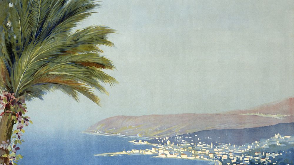 Sanremo view desktop wallpaper, watercolor painting. Remixed from vintage artwork by rawpixel.