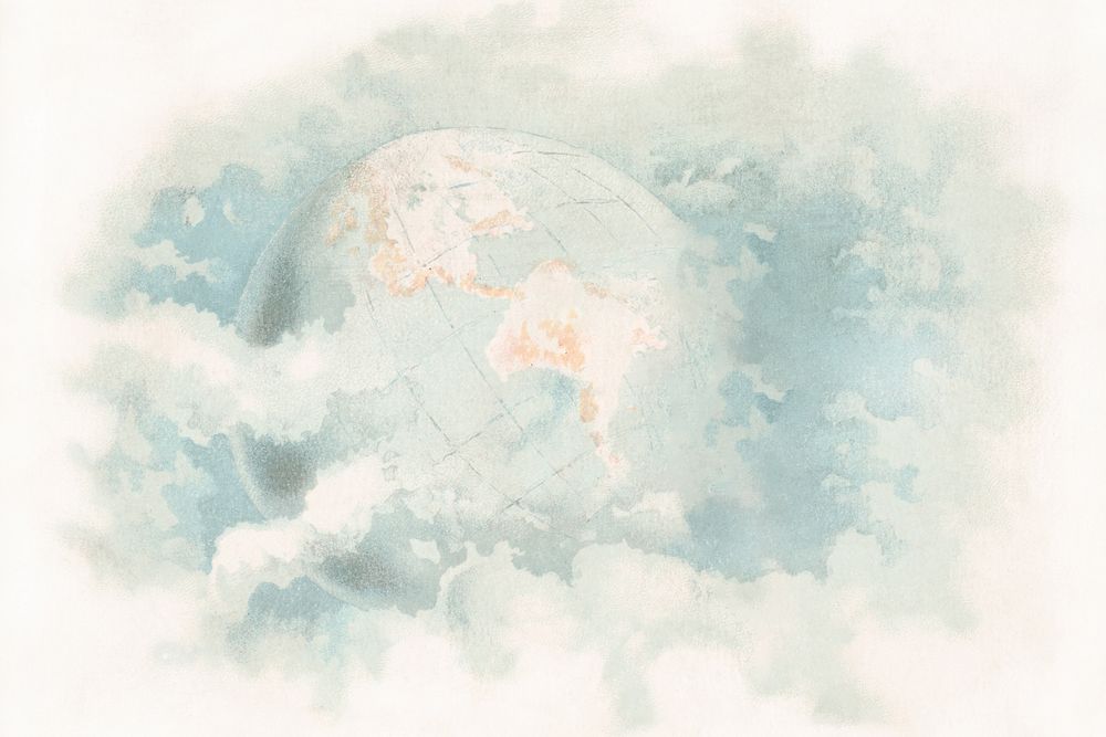 Globe in sky background in watercolor. Remixed from vintage artwork by rawpixel.