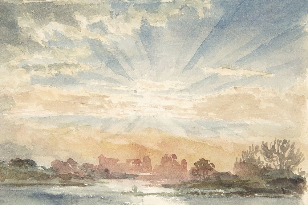 Rising sun landscape background, watercolor painting. Remixed from vintage artwork by rawpixel.
