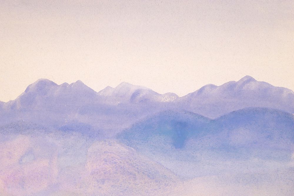 Blue mist landscape background in watercolor. Remixed from Arthur B Davies artwork, by rawpixel.