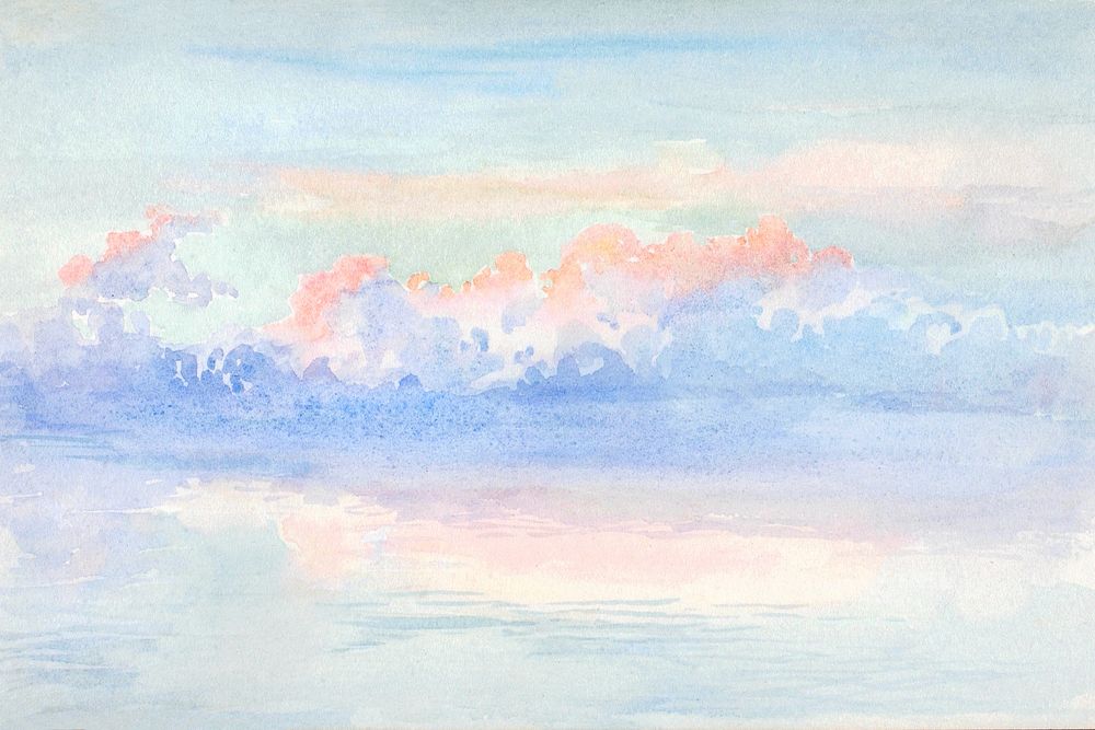 Pastel sky background, watercolor painting. Remixed from George Elbert Burr artwork, by rawpixel.