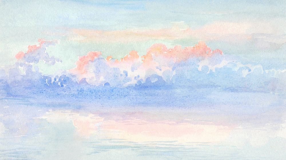 Pastel sky desktop wallpaper, watercolor painting. Remixed from George Elbert Burr artwork, by rawpixel.