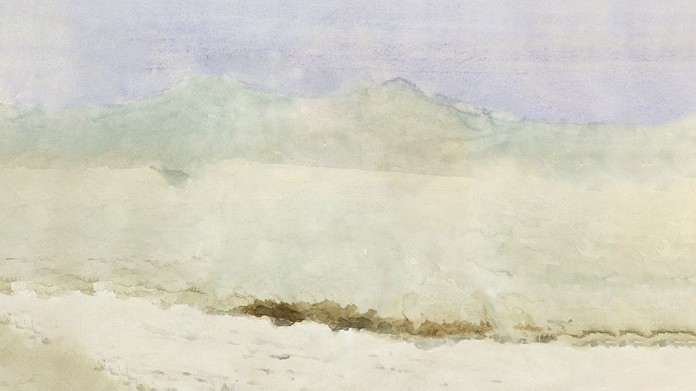 Pastel landscape desktop wallpaper, watercolor painting. Remixed from Frederic Remington artwork, by rawpixel.