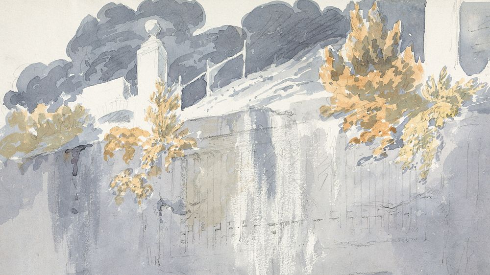 Gray wall desktop wallpaper, watercolor painting. Remixed from Sir Robert Smirke The Younger artwork, by rawpixel.
