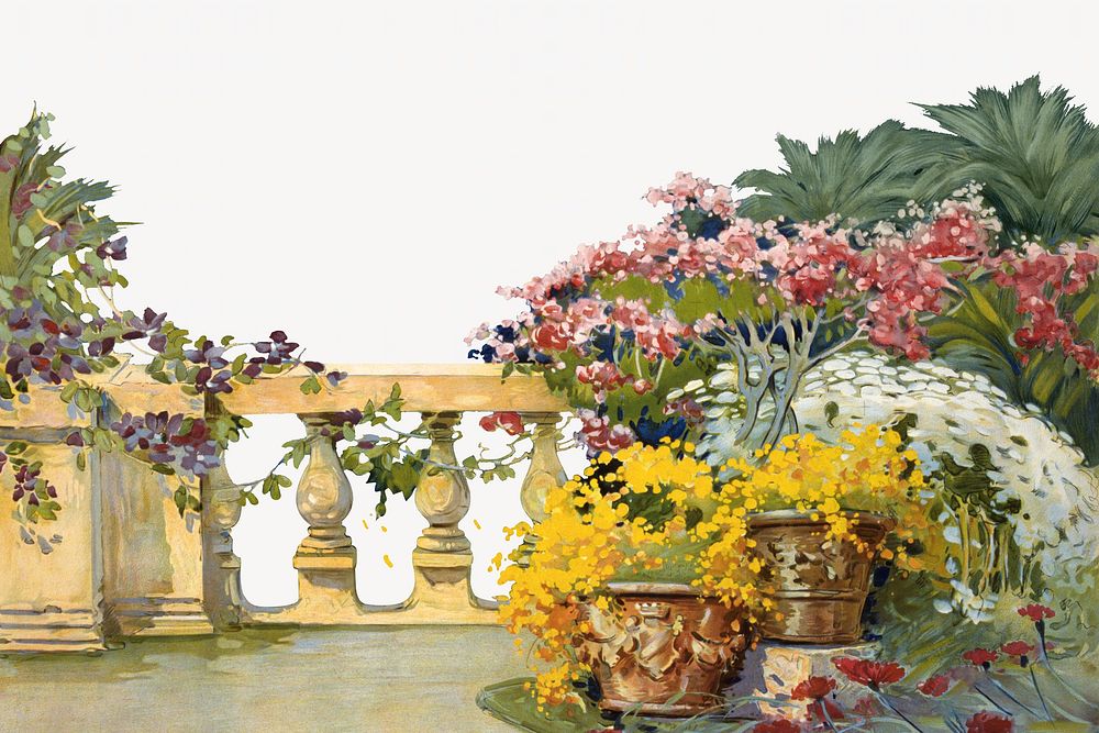 Floral balcony watercolor border. Remixed from vintage artwork by rawpixel.