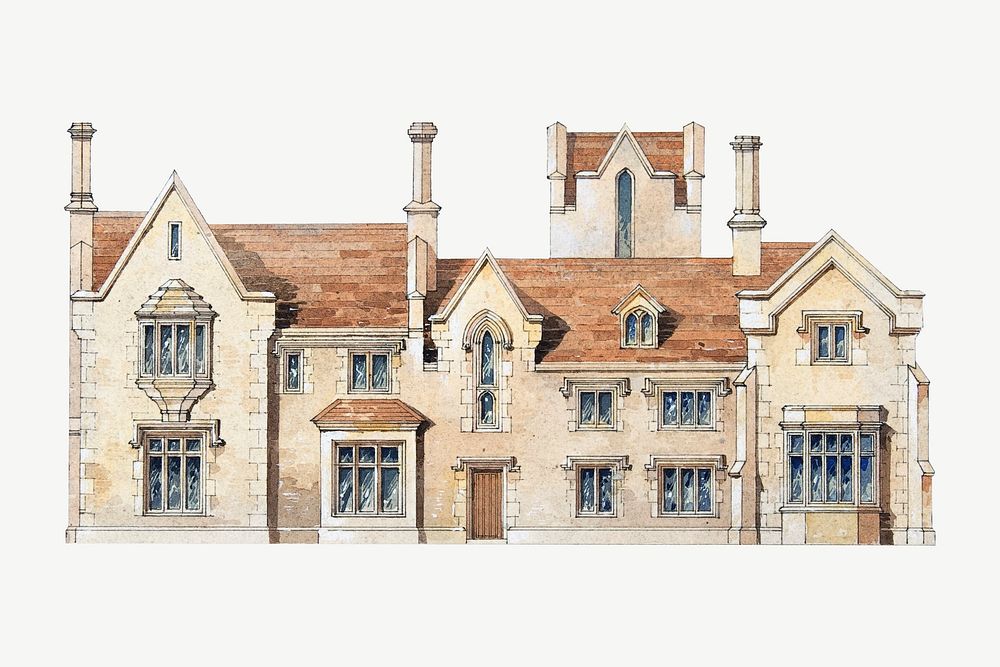 Mansion architecture watercolor illustration element psd. Remixed from vintage artwork by rawpixel.